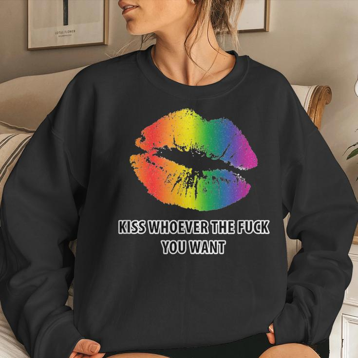 Lgbt Rainbow Kiss Whoever The Fuck You Want Women Sweatshirt Gifts for Her