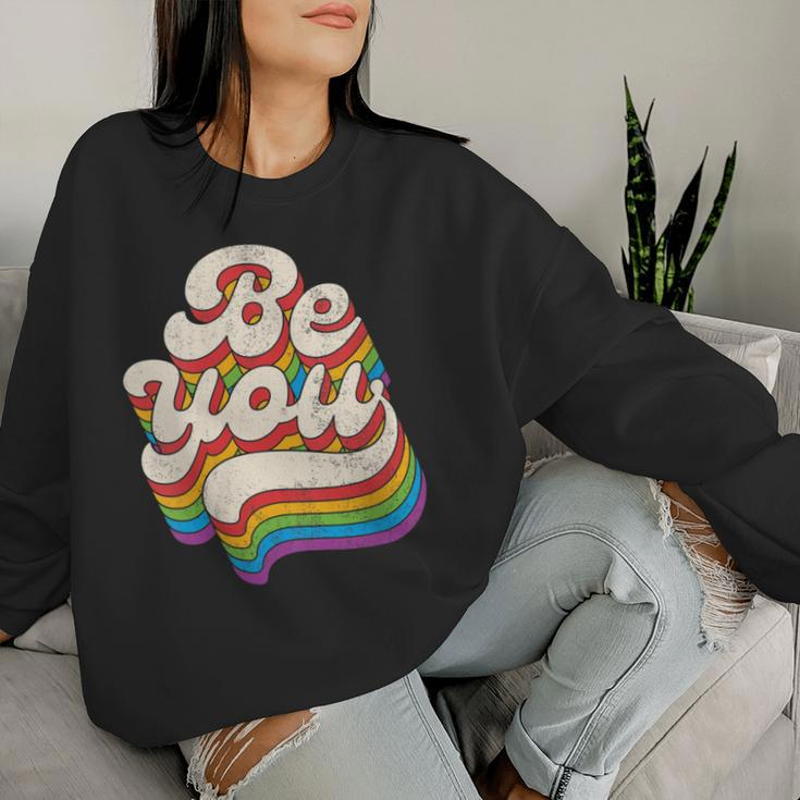 Lgbtq Be You Gay Pride Lgbt Ally Rainbow Flag Retro Vintage Women Sweatshirt Gifts for Her