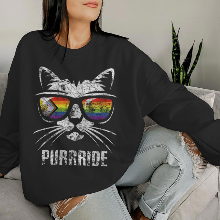 Lgbtq Pride Flag Cat Vintage Pride Month Women Sweatshirt Gifts for Her