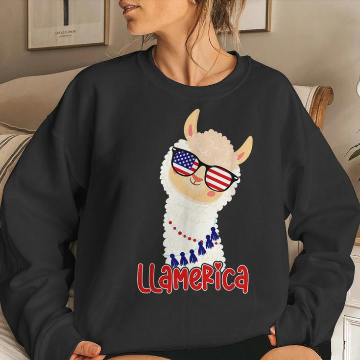 Llamerica Llama Patriotic 4Th Of July Veteran Flag Day Women Sweatshirt Gifts for Her
