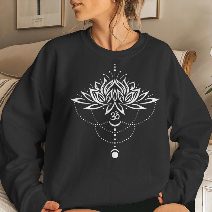 Lotus Flower With Om Symbol And Moon Yoga Meditation Women Sweatshirt Gifts for Her