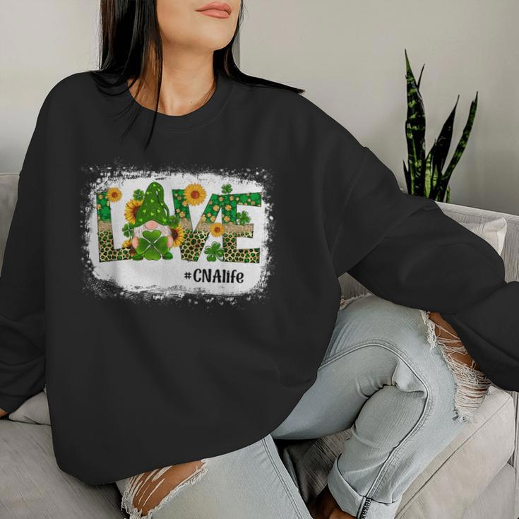 Love Cna Nurse Life Gnome Sunflower St Patrick's Day Women Sweatshirt Gifts for Her