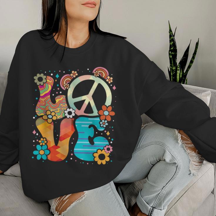 Love Peace Sign Floral Retro 70Er 80Er Jahre Kostüm Hippie Sweatshirt Frauen Geschenke für Sie