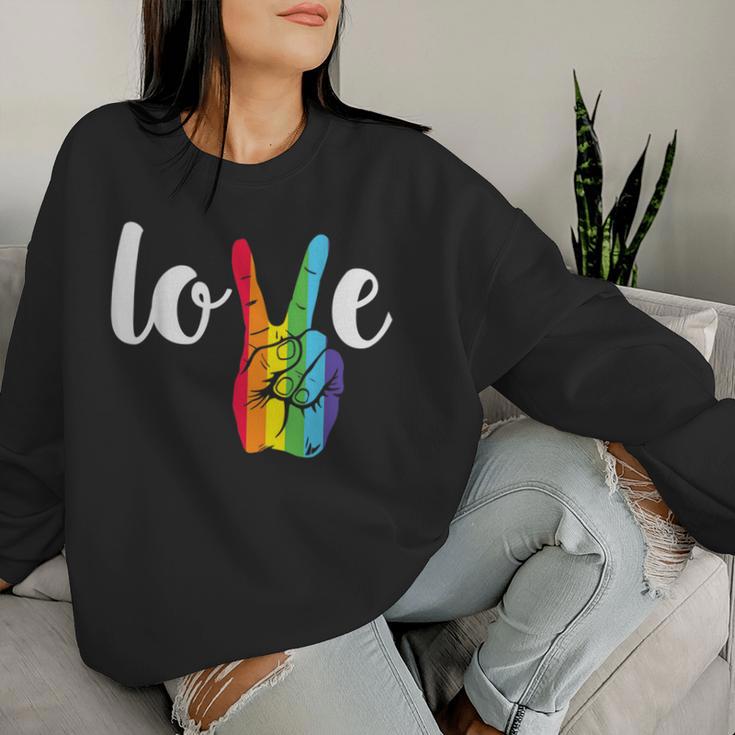 Love Win Rainbow Peace Sign Lesbian Gay Lgbtq Flag Pride Women Sweatshirt Gifts for Her