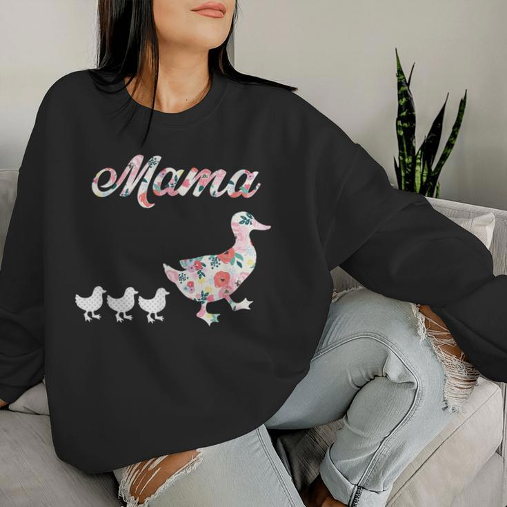 Mama Duck Mama Duck And 3 Ducklings Floral Mom Of 3 Women Sweatshirt Gifts for Her