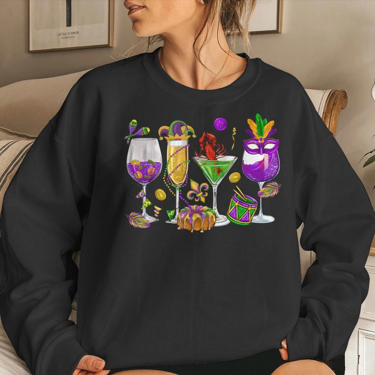 Mardi Gras Glass Of Wine Drinking Team Wine Festival Parade Women Sweatshirt Gifts for Her