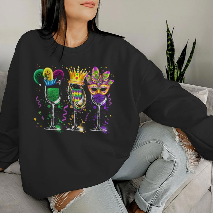 Mardi Gras Glass Of Wine Drinking Team Wine Festival Parade Women Sweatshirt Gifts for Her