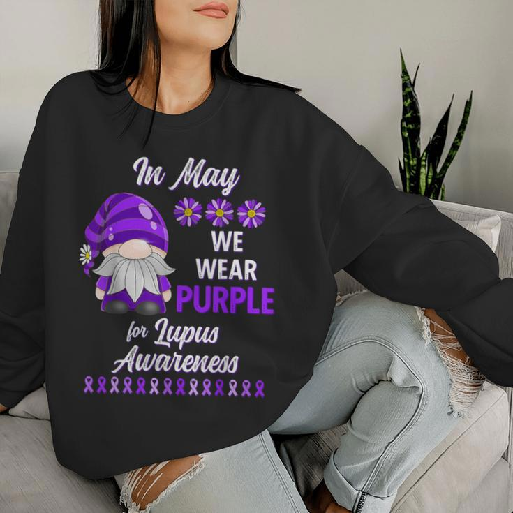 In May We Wear Purple Lupus Awareness Month Gnome Daisy Women Sweatshirt Gifts for Her