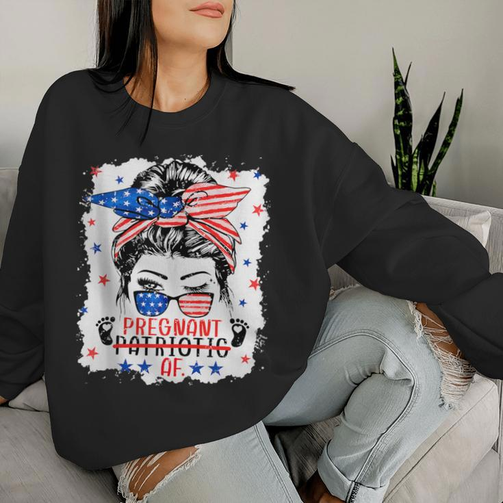 Messy Bun 4Th Of July Patriotic Af Pregnant Pregnancy Mom Women Sweatshirt Gifts for Her