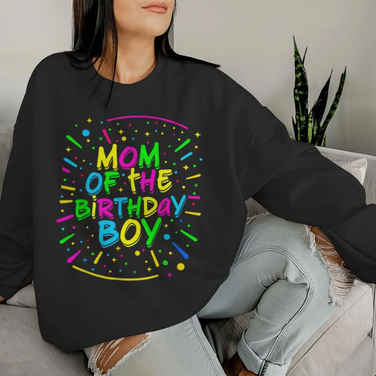 Mom Of The Birthday Boy Retro 80'S Party Mom And Dad Family Women Sweatshirt Gifts for Her