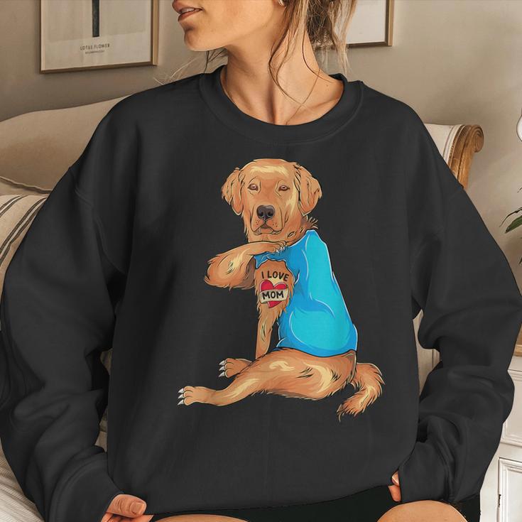 Mother's Day Tattoo I Love Mom Golden Retriever Tattooed Women Sweatshirt Gifts for Her