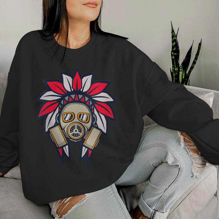 Native American Headdress Gas Mask Protest Camp Women Sweatshirt Gifts for Her