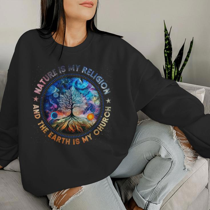 Nature Is My Religion The Earth Is My Church Mandala Tree Women Sweatshirt Gifts for Her