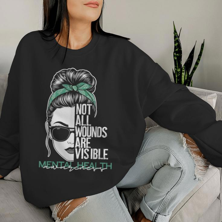 Not All Wounds Are Visible Messy Bun Mental Health Awareness Women Sweatshirt Gifts for Her