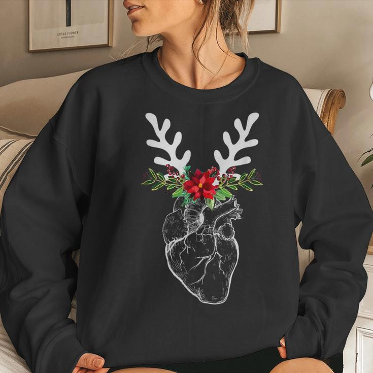 Nurse Heart Anatomy Reindeer Heart Cath Lab Rn Cardiology Hu Women Sweatshirt Gifts for Her