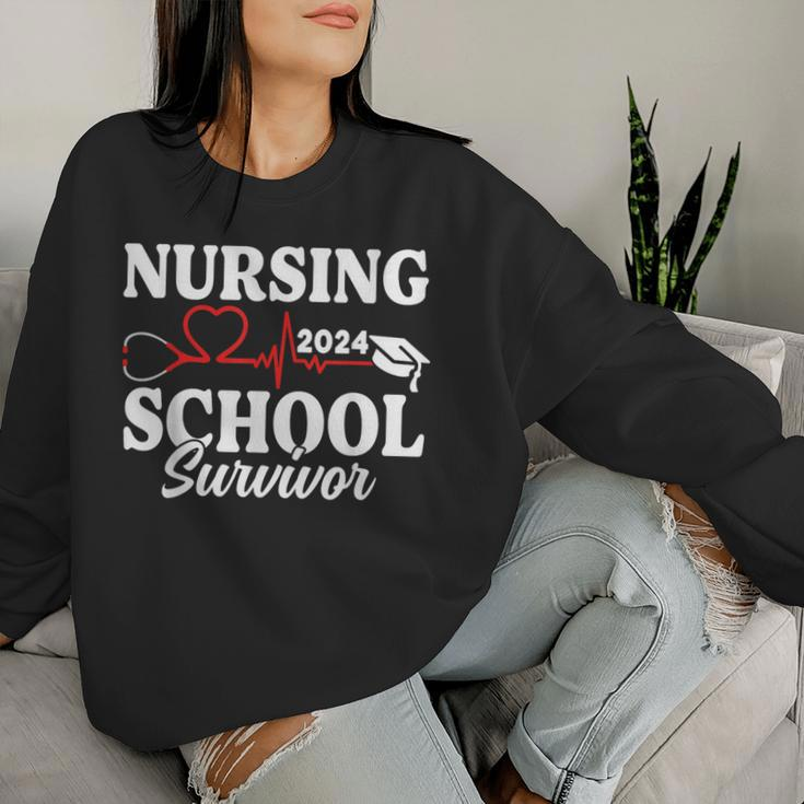 Nursing School Survivor 2024 Rn Er Graduation Nurse Grad Women Sweatshirt Gifts for Her