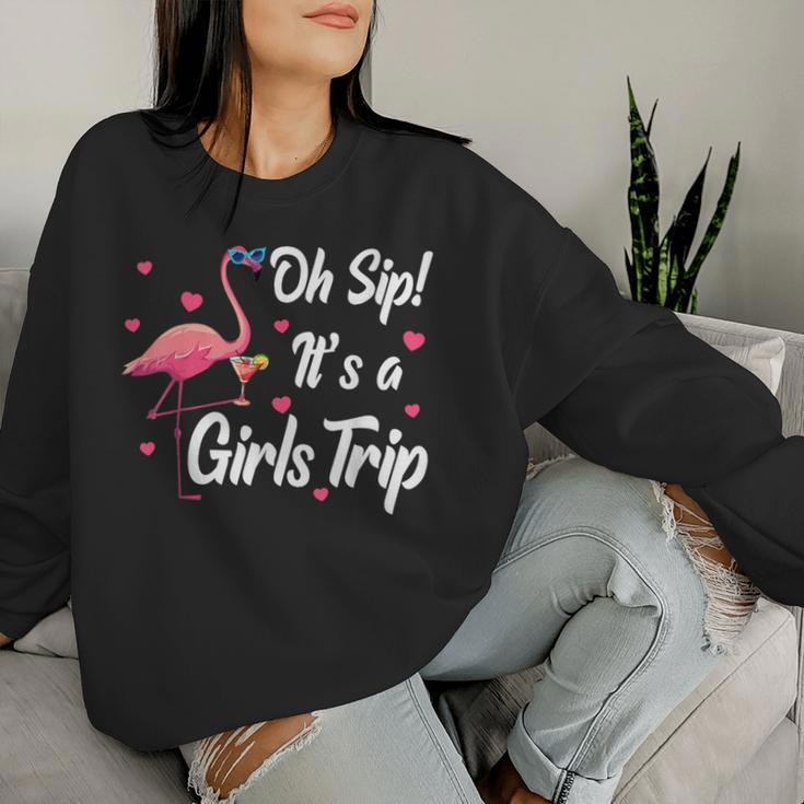 Oh Sip It's A Girls Trip Pink Flamingo Girl Wine Party Women Sweatshirt Gifts for Her