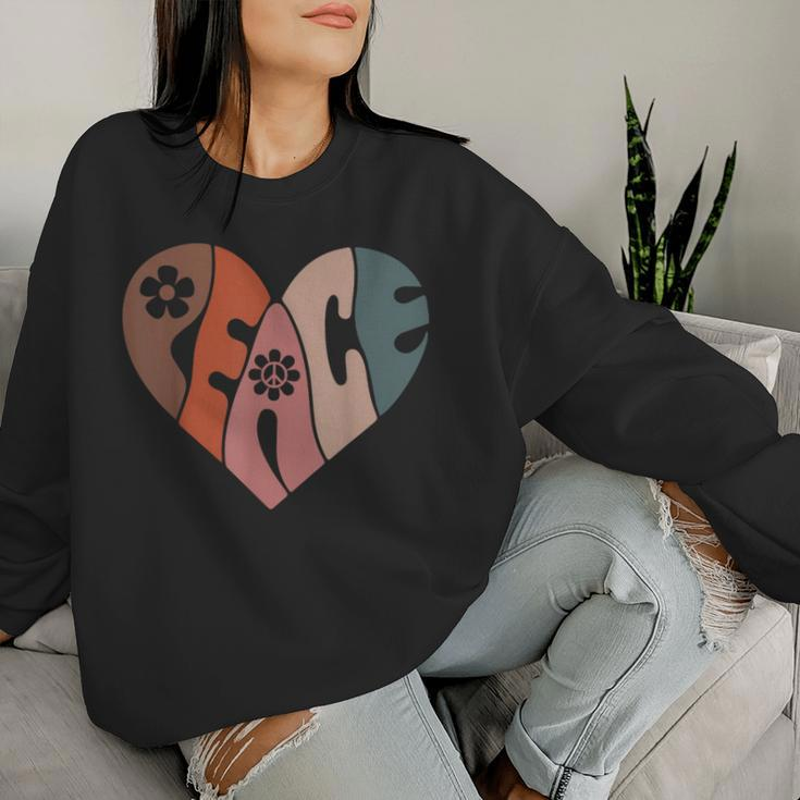 Peace Sign Love 60S 70S Costume Groovy Flower Hippie Party Women Sweatshirt Gifts for Her