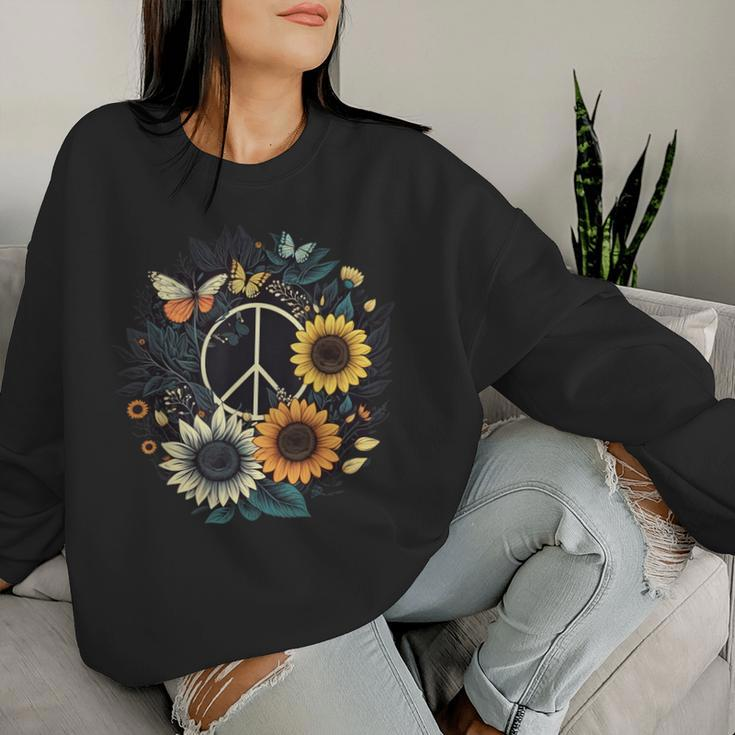 Peace Sign Love Sunflower On 60S 70S Sunflower Hippie Women Sweatshirt Gifts for Her