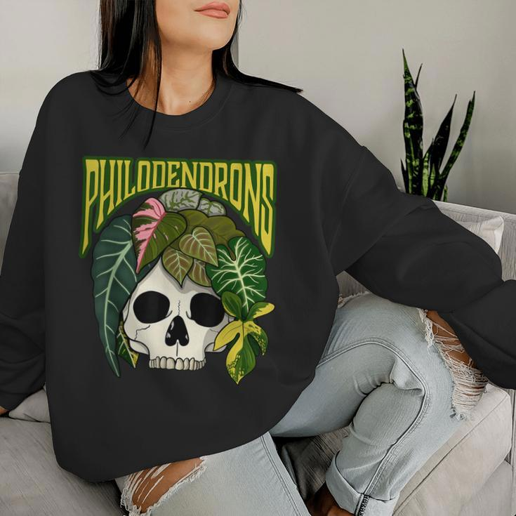 Philodendron House Plant Lover Skull Aroids Head Planter Women Sweatshirt Gifts for Her