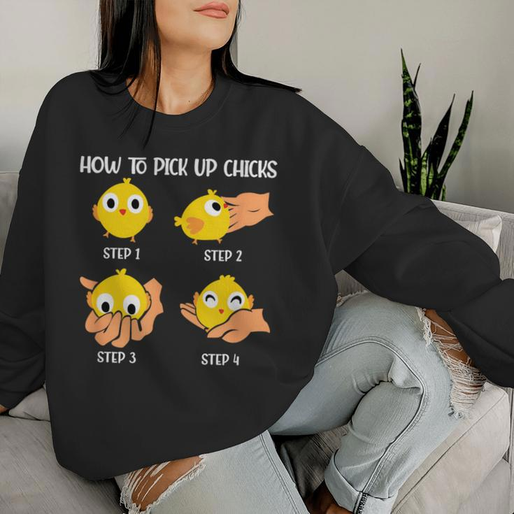 How To Pick Up Chicks Cheesy Pick-Up Lines Chicken Lover Women Sweatshirt Gifts for Her