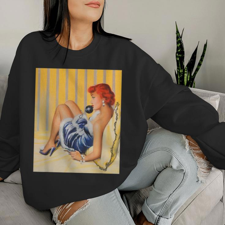 Pin Up Hot Girl Redhead Ginger In Heels-Vintage Pinup Girl Women Sweatshirt Gifts for Her