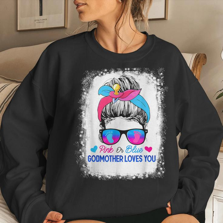 Pink Or Blue Godmother Loves You Messy Bun Gender Reveal Women Sweatshirt Gifts for Her