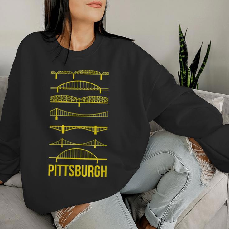 Pittsburgh Bridges Black And Yellow Silhouettes Women Sweatshirt Gifts for Her