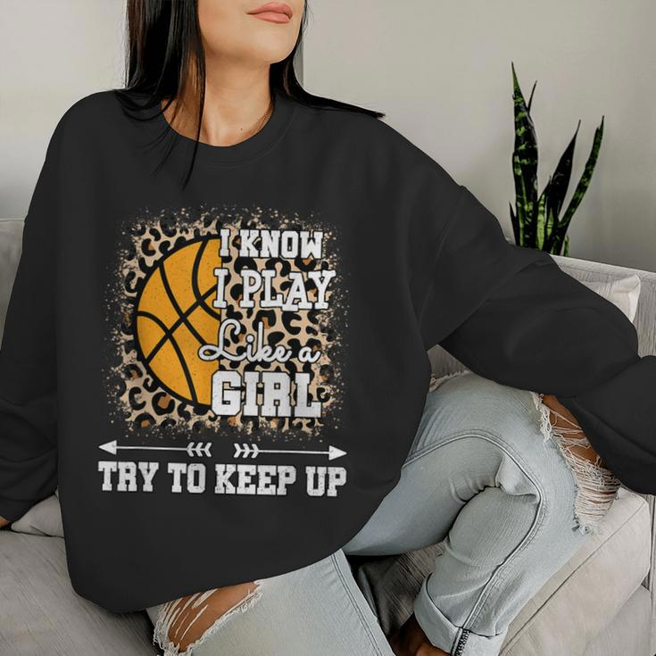 Play Like A Girl Leopard Print Girls Basketball Women Sweatshirt Gifts for Her