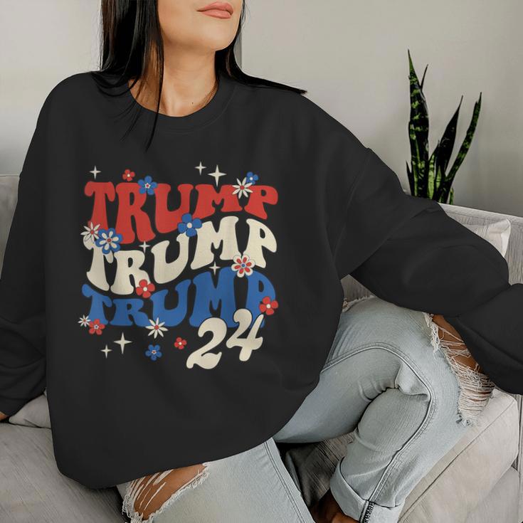 President Trump 24 2024 Groovy Retro Women Sweatshirt Gifts for Her