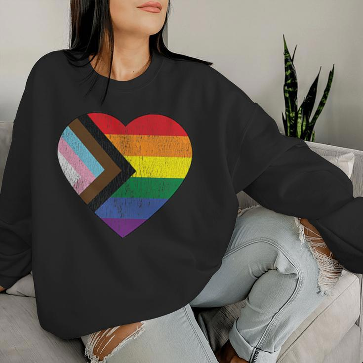 Progress Pride Flag Vintage Rainbow Heart Love Lgbt Pocket Women Sweatshirt Gifts for Her