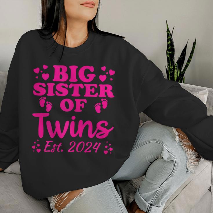 Promoted To Big Sister Of Twins Est 2024 Baby Announcement Women Sweatshirt Gifts for Her