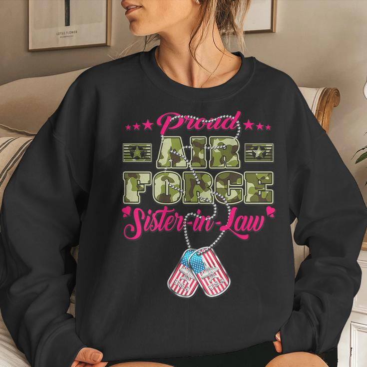 Proud Air Force Sister-In-Law Us Flag Dog Tags Military Women Sweatshirt Gifts for Her