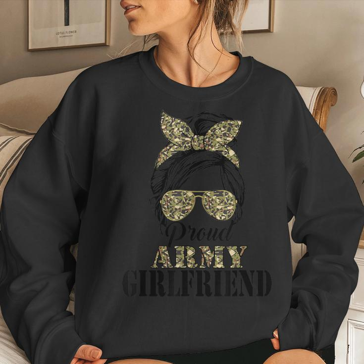 Proud Army Girlfriend Camouflage Messy Bun Soldier Mother's Women Sweatshirt Gifts for Her