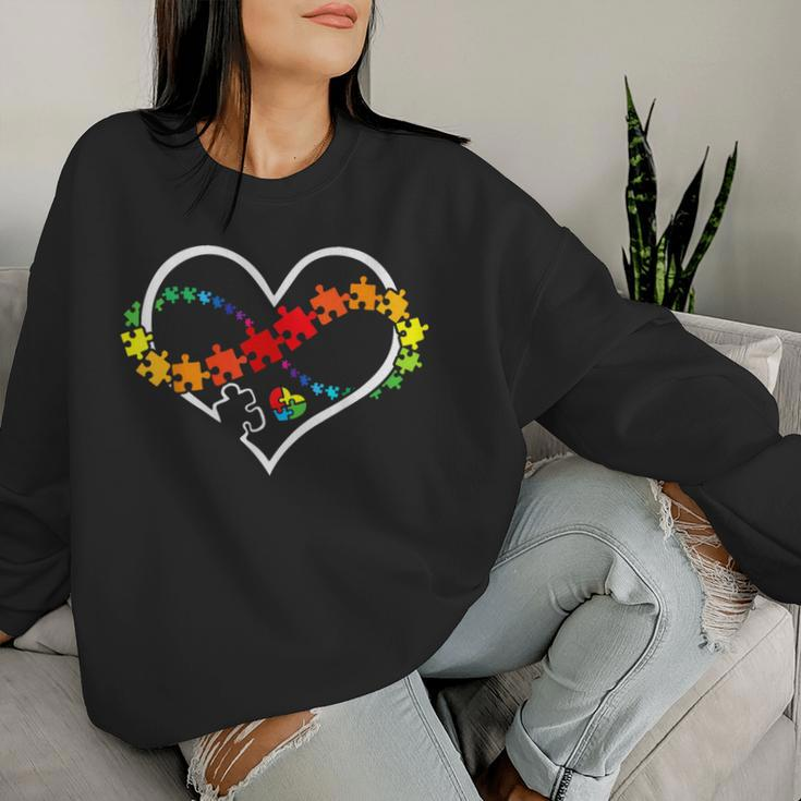 Puzzle Heart Autism Awareness Support Teacher Family Mom Women Sweatshirt Gifts for Her