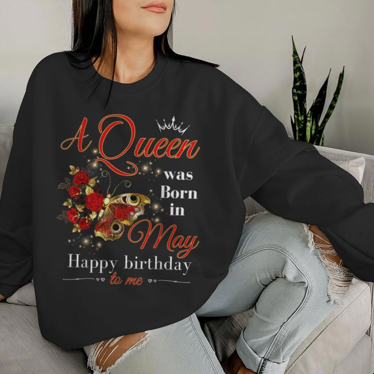 A Queen Was Born In May Girls Batterfly May Birthday Women Sweatshirt Gifts for Her