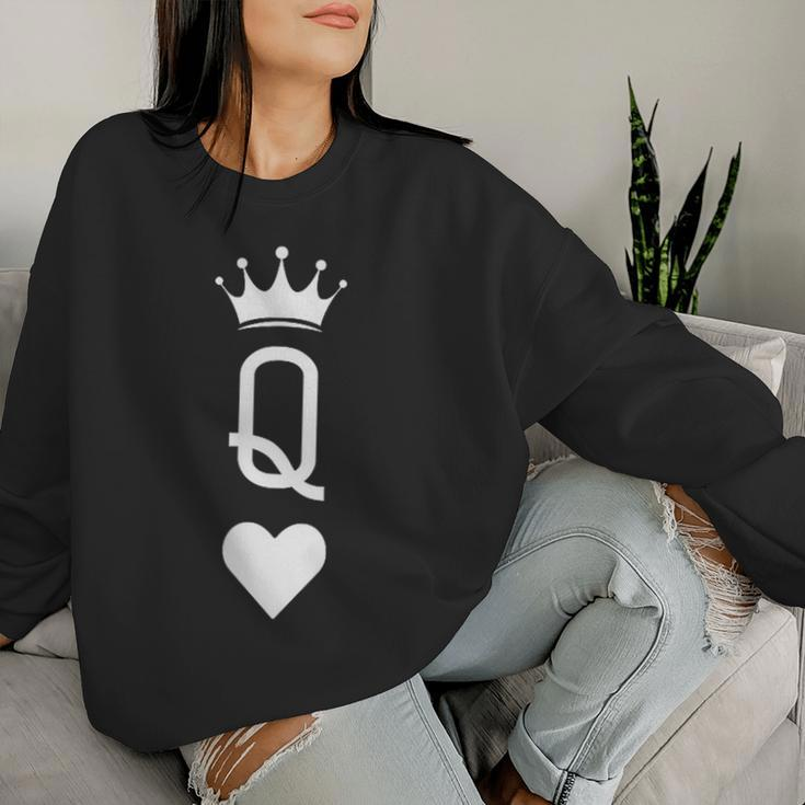 Queen Of Hearts Playing Card Vintage Crown Women Sweatshirt Gifts for Her