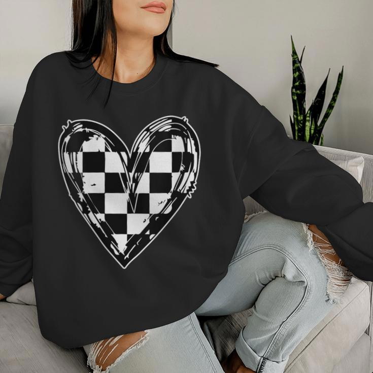 Race Car Checker Flag Racing Heart Auto Racer Women Sweatshirt Gifts for Her