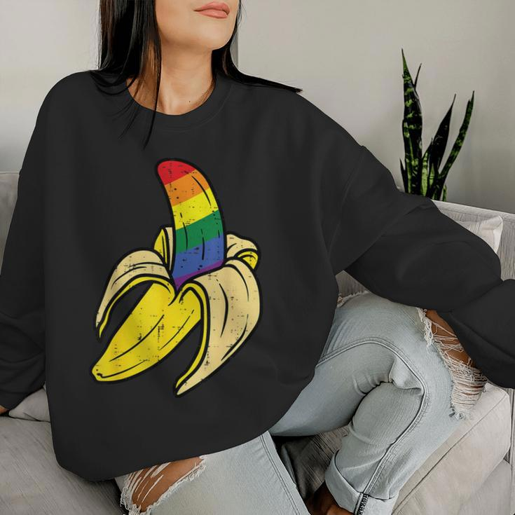 Rainbow Flag Banana Gay Pride Ally Lgbtq Lgbt Pup Women Sweatshirt Gifts for Her