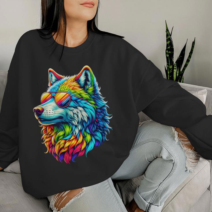 Rainbow Gay Pride Wolf Lesbian Lgbtq Wolves Women Sweatshirt Gifts for Her