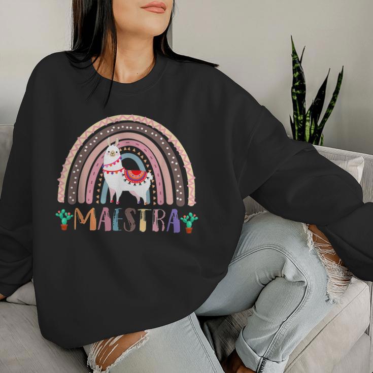 Rainbow Llama Maestra Teacher Spanish Teacher Life Women Sweatshirt Gifts for Her