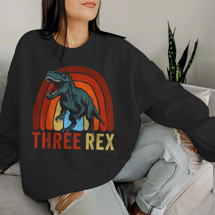 Rainbow Three Rex Retro Vintage Dinausor 3 Year Old Trex Women Sweatshirt Gifts for Her