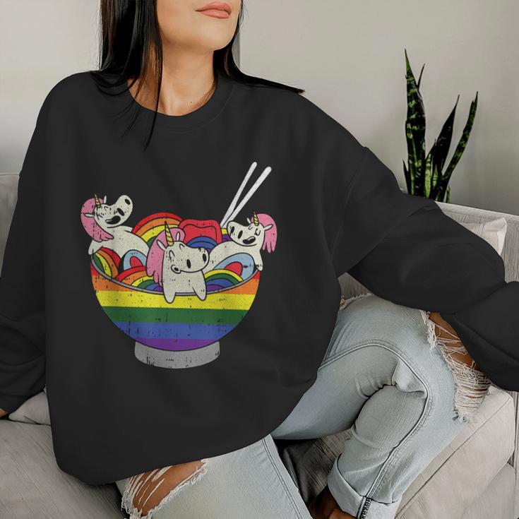 Rainbow Unicorn Ramen Gay Pride Japanese Food Lgbt-Q Ally Women Sweatshirt Gifts for Her