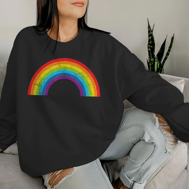 Rainbow Vintage Retro 80'S Style Gay Pride Rainbow Women Sweatshirt Gifts for Her