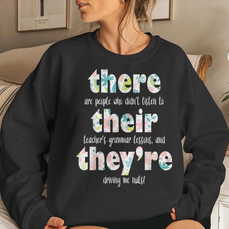 There Their They're English Grammar Teacher Pun Women Sweatshirt Gifts for Her