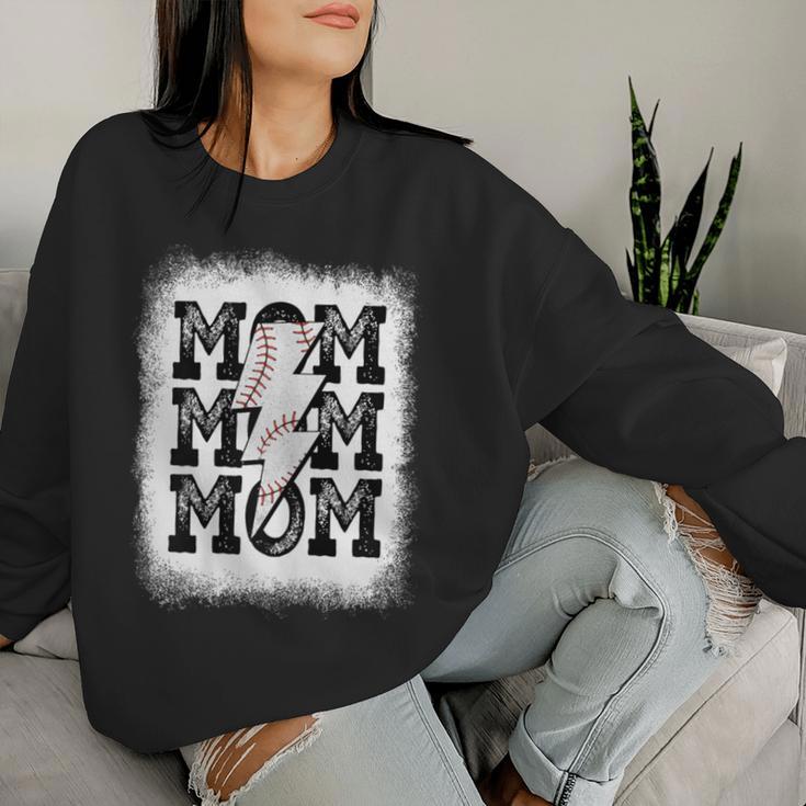 Retro Baseball Mama Distressed Lightning Bolt Mom Life Women Sweatshirt Gifts for Her