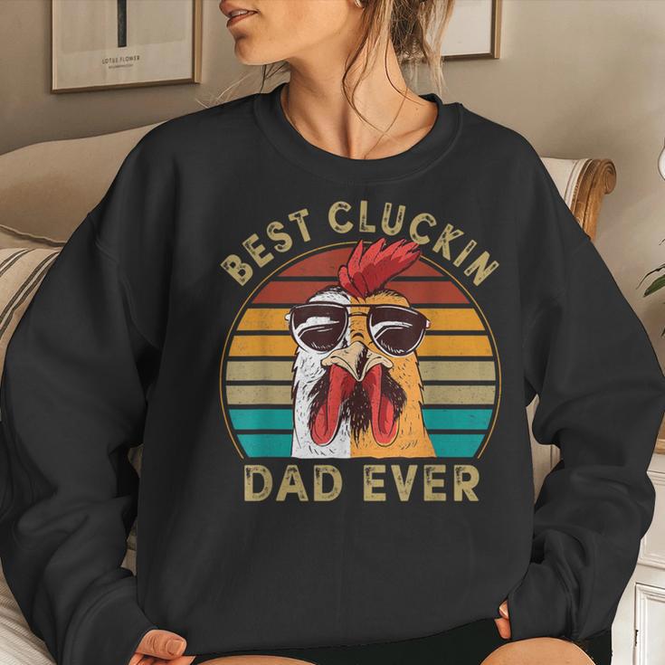 Retro Best Cluckin Dad Ever Chicken Dad Rooster Father Women Sweatshirt Gifts for Her