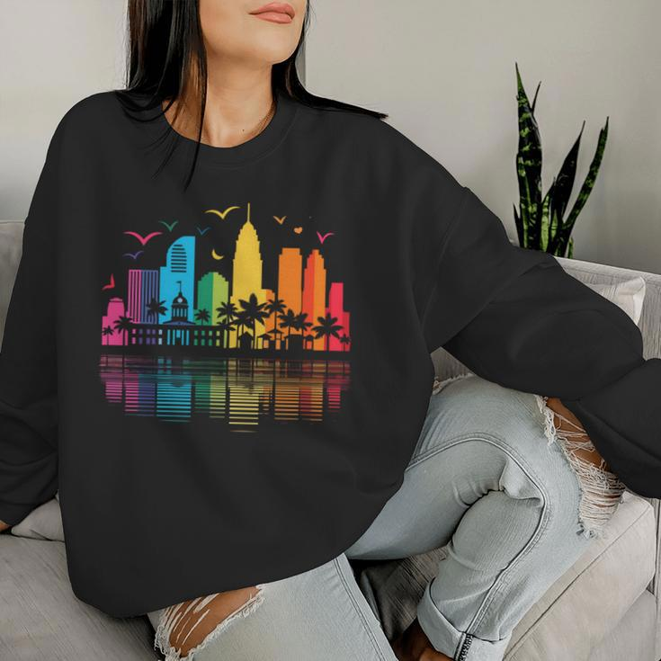 Retro Fort Lauderdale Skyline Rainbow Lgbt Lesbian Gay Pride Women Sweatshirt Gifts for Her