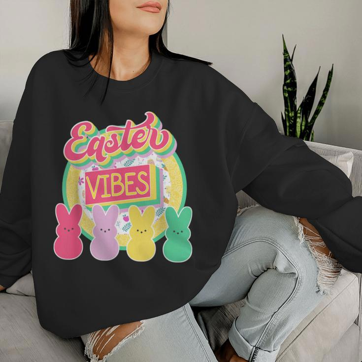 Retro Groovy Easter Vibes Bunny Rabbit Hunting Eggs Family Women Sweatshirt Gifts for Her