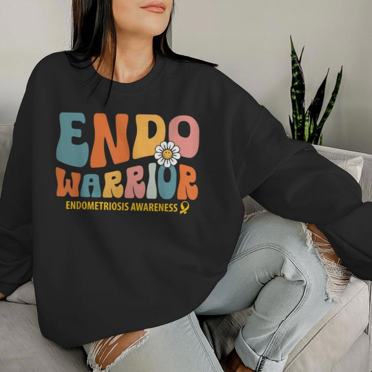 Retro Groovy Endometriosis Endo Warrior Yellow Ribbon Womens Women Sweatshirt Gifts for Her